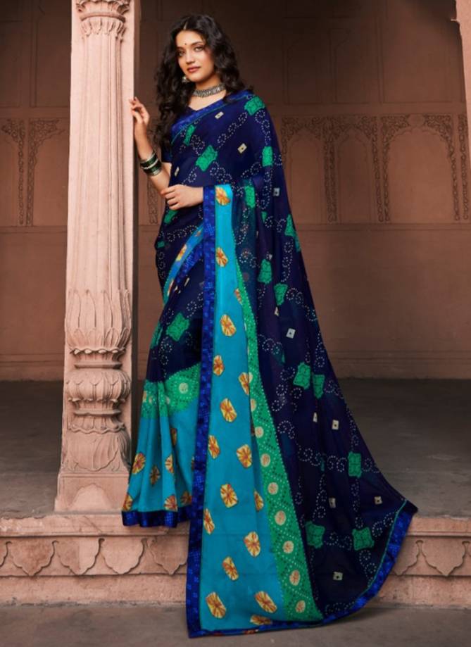 Mintorsi Bandhej Exclusive Satin lace Latest Fancy Designer Festive Wear Heavy Georgette Sarees Collectiion